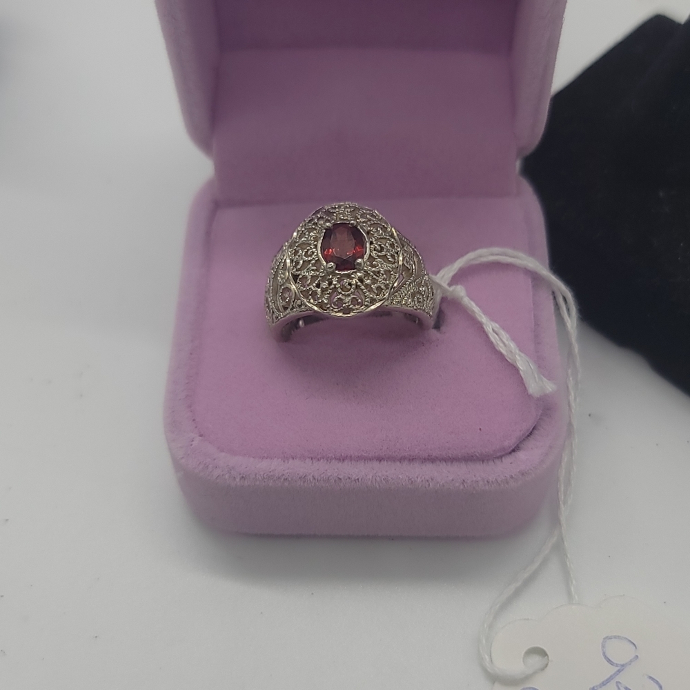 Antique Style Filigree Red Ruby Ring - image 2